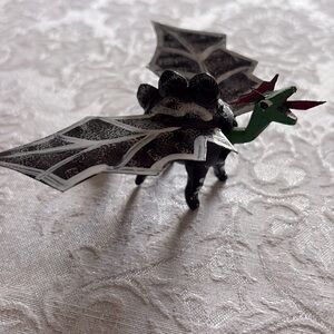 Handmade Mexican Wooden Black Flying Dinosaur Dragon with wings